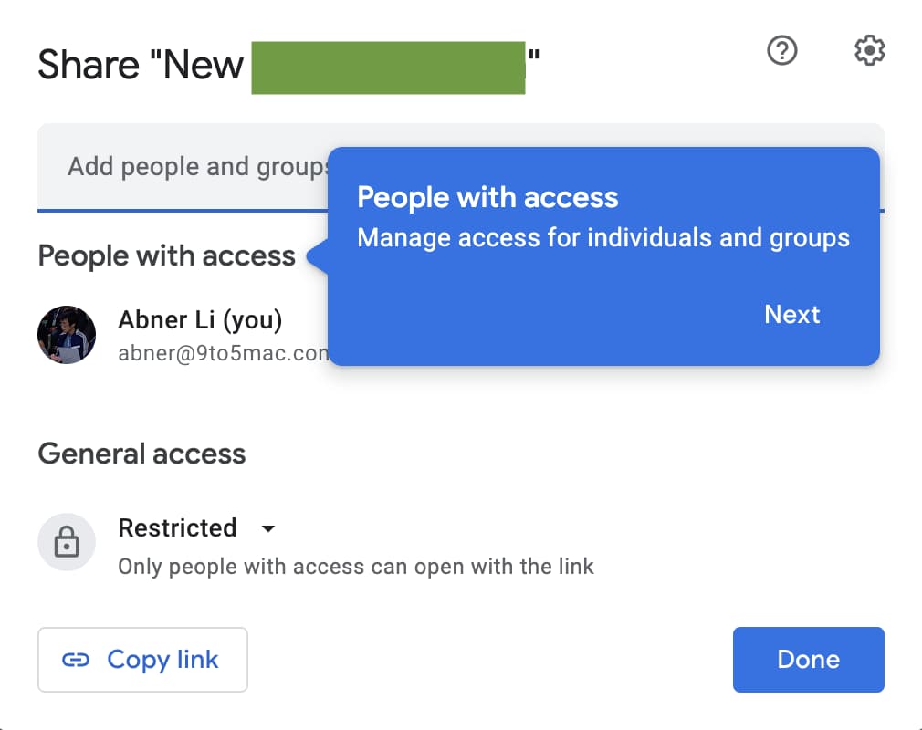new Google Docs sharing