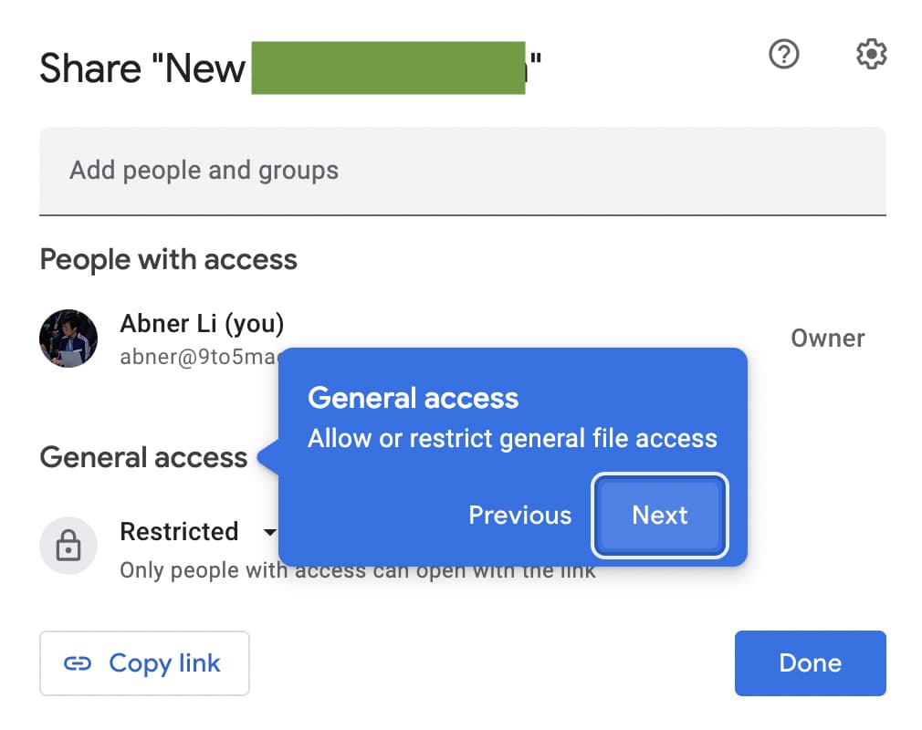 new Google Docs sharing