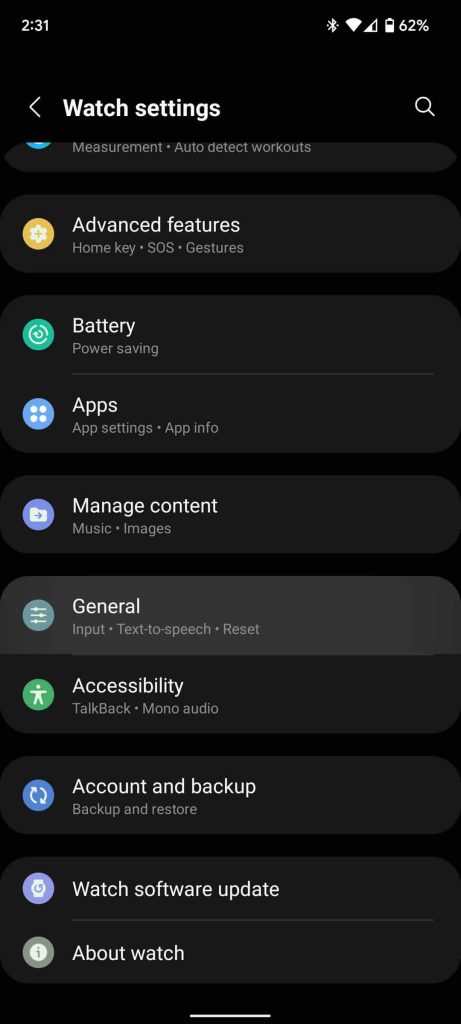 Galaxy Watch 4 settings