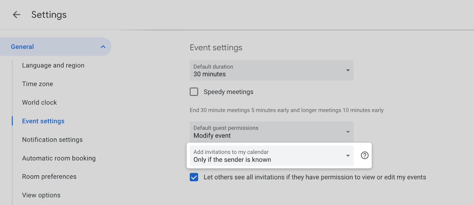 Google Calendar known sender