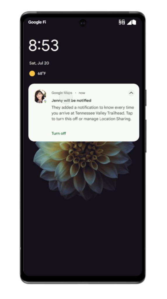 Google Maps location sharing notifications