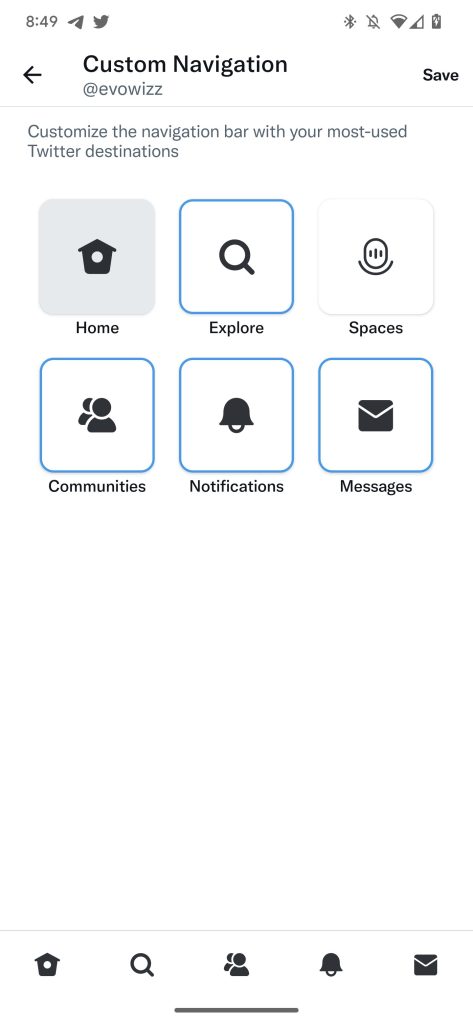 twitter blue custom navigation on android