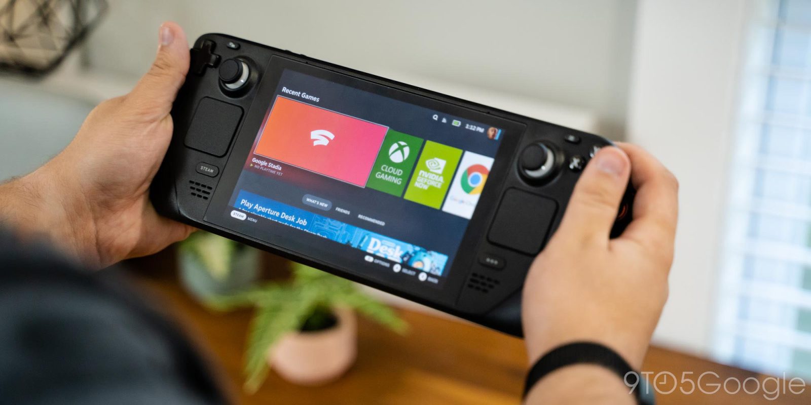 gamer playing stadia on steam deck