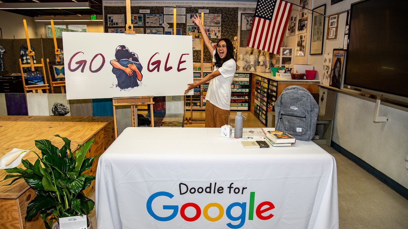 Doodle for Google 2022 Winner Sophie Araque-Liu with her winning artwork