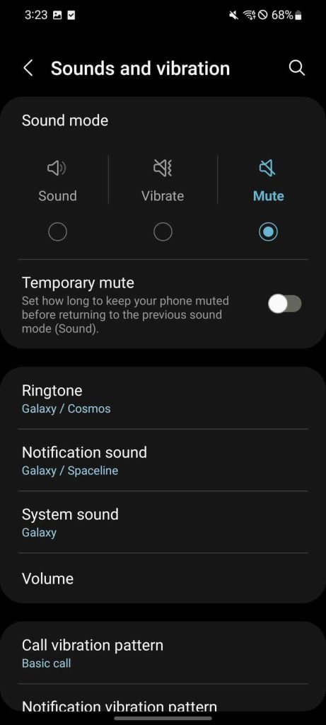Sounds and vibration settings galaxy