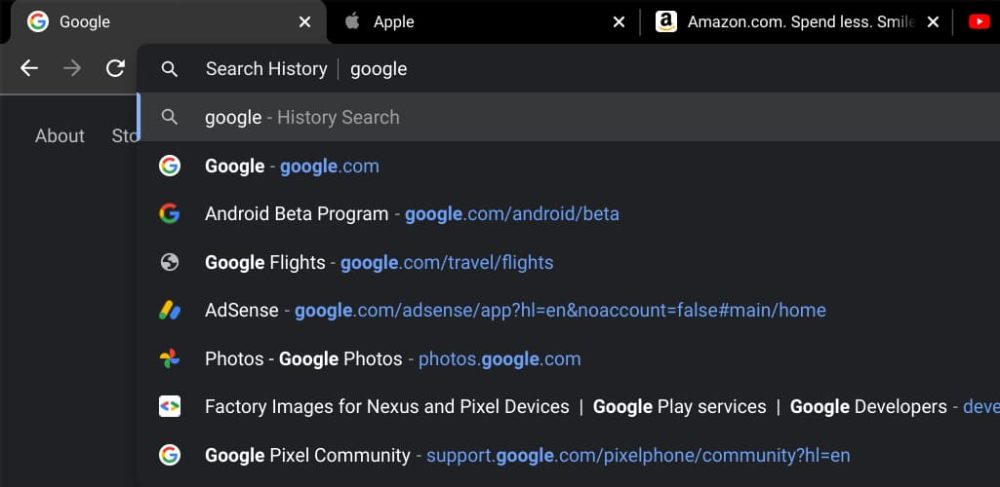 Chrome search history 