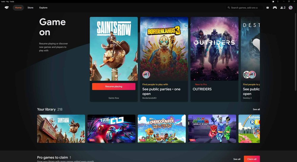 new stadia desktop ui