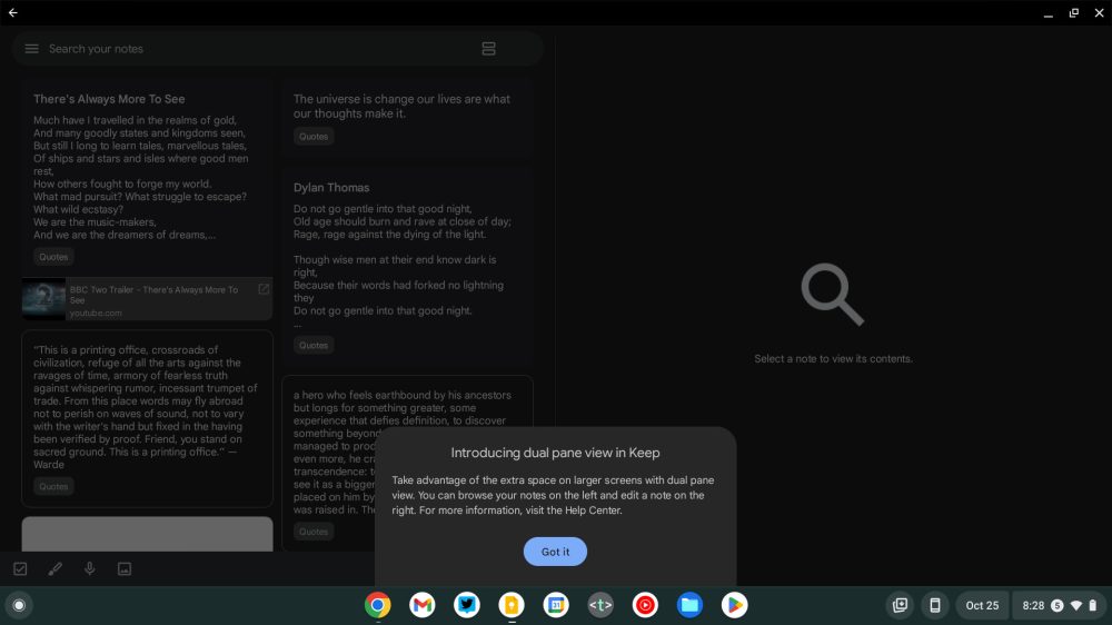 dual pane Google Keep
