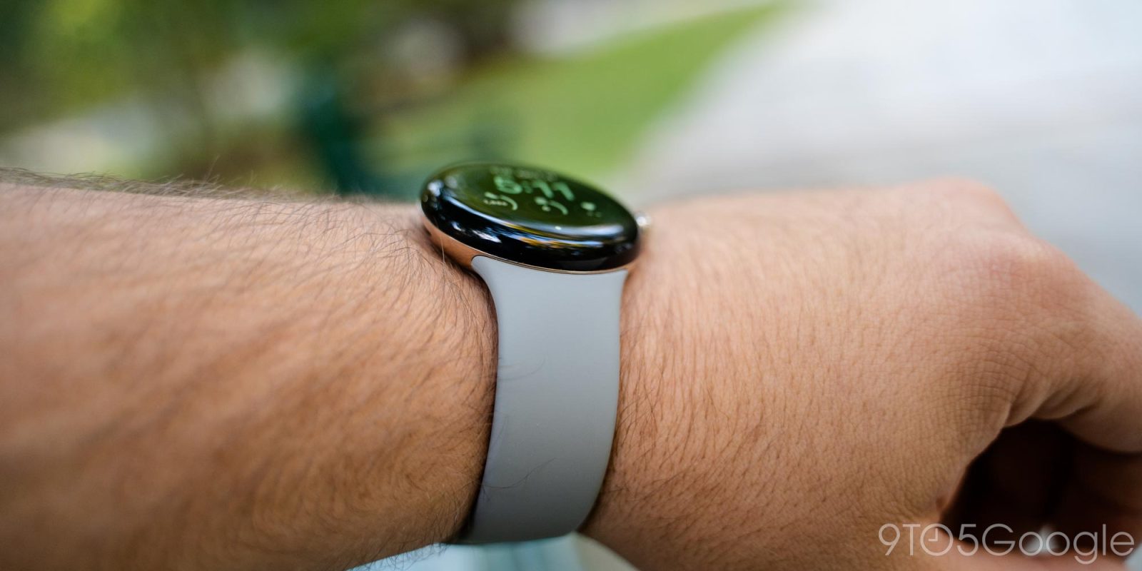 google pixel watch gold with hazel band