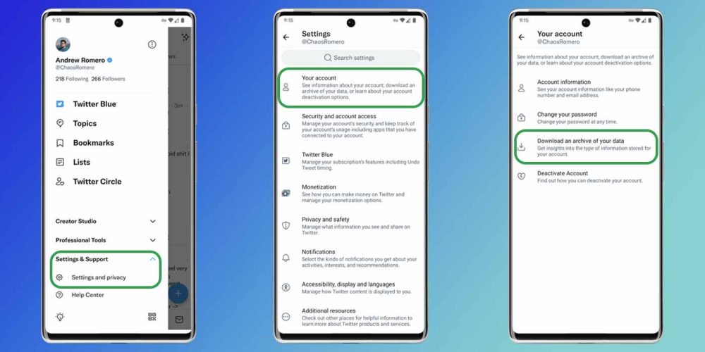 Download Twitter account history archive