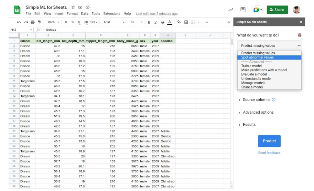 Google Sheets Simple ML