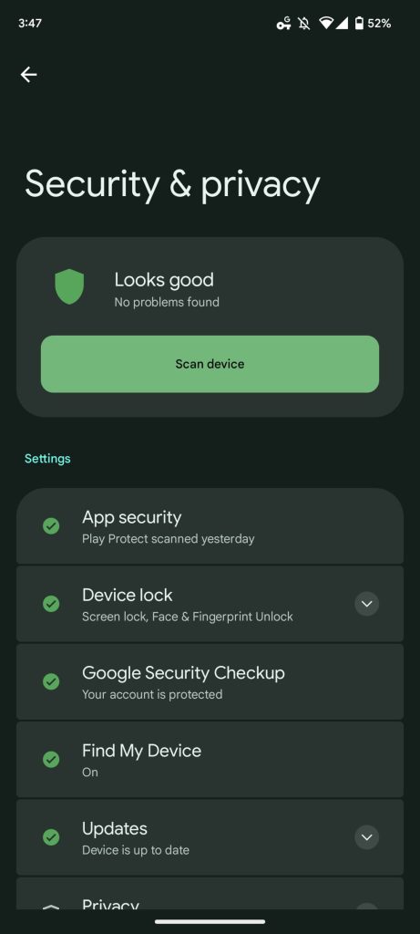 Pixel Security privacy settings