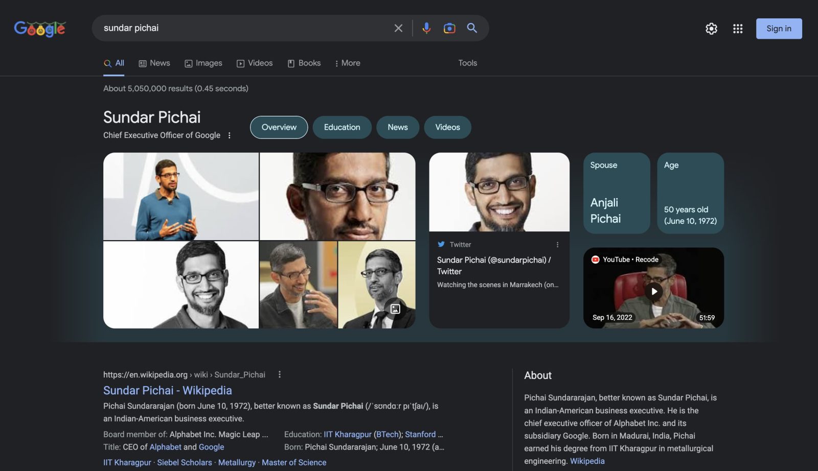 Google Knowledge Panel cards