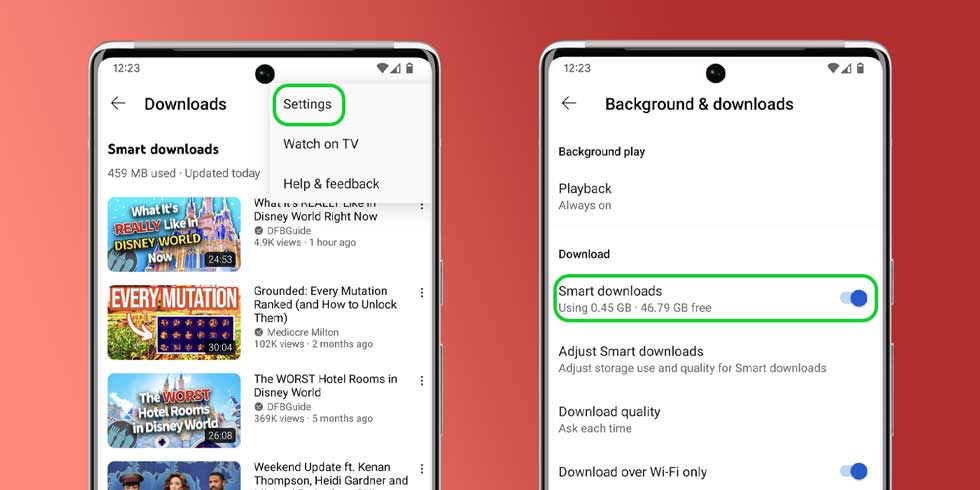 youtube smart downloads turn off