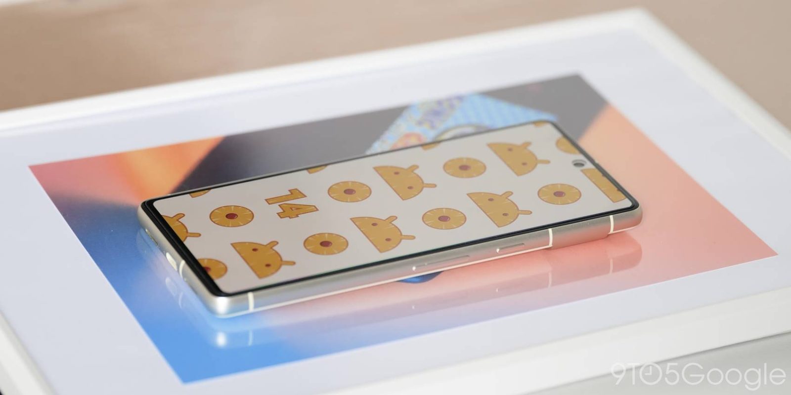 Android 14 logo on a Pixel phone