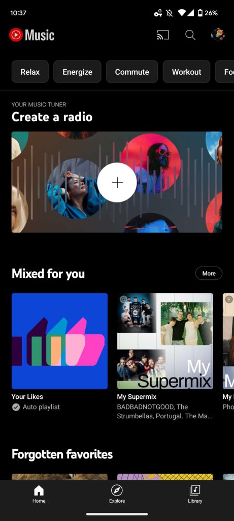 YouTube Music create radio