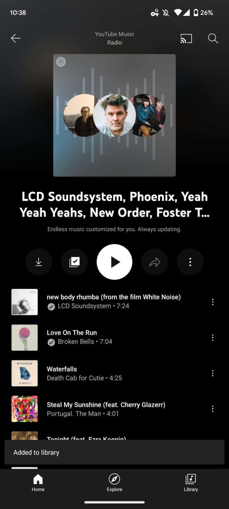 YouTube Music create radio