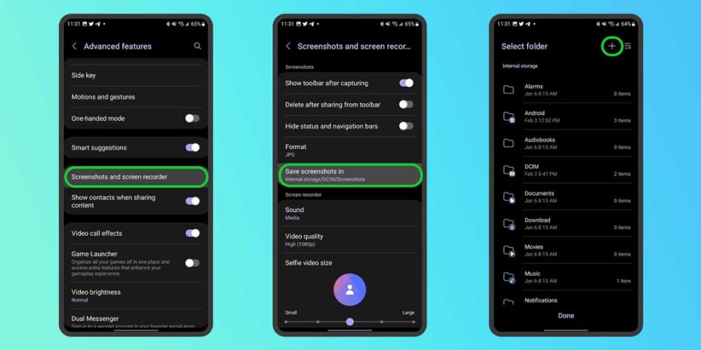 change screenshot folder location