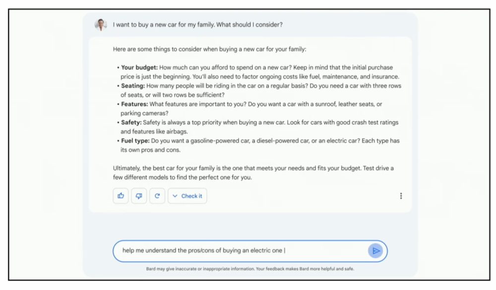 Google Bard example