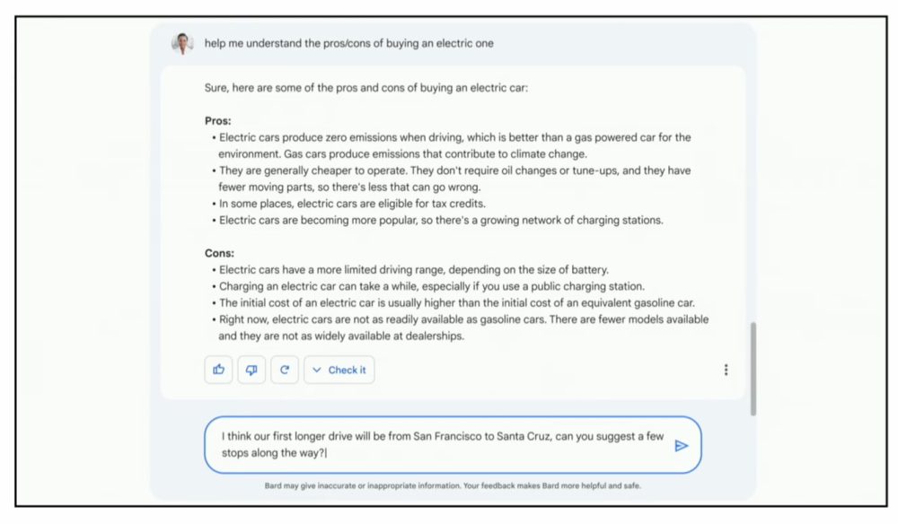 Google Bard example
