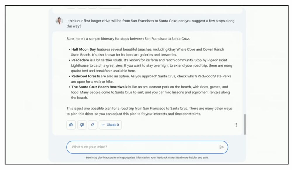 Google Bard example