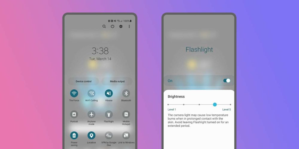 galaxy s23 flashlight change brightness