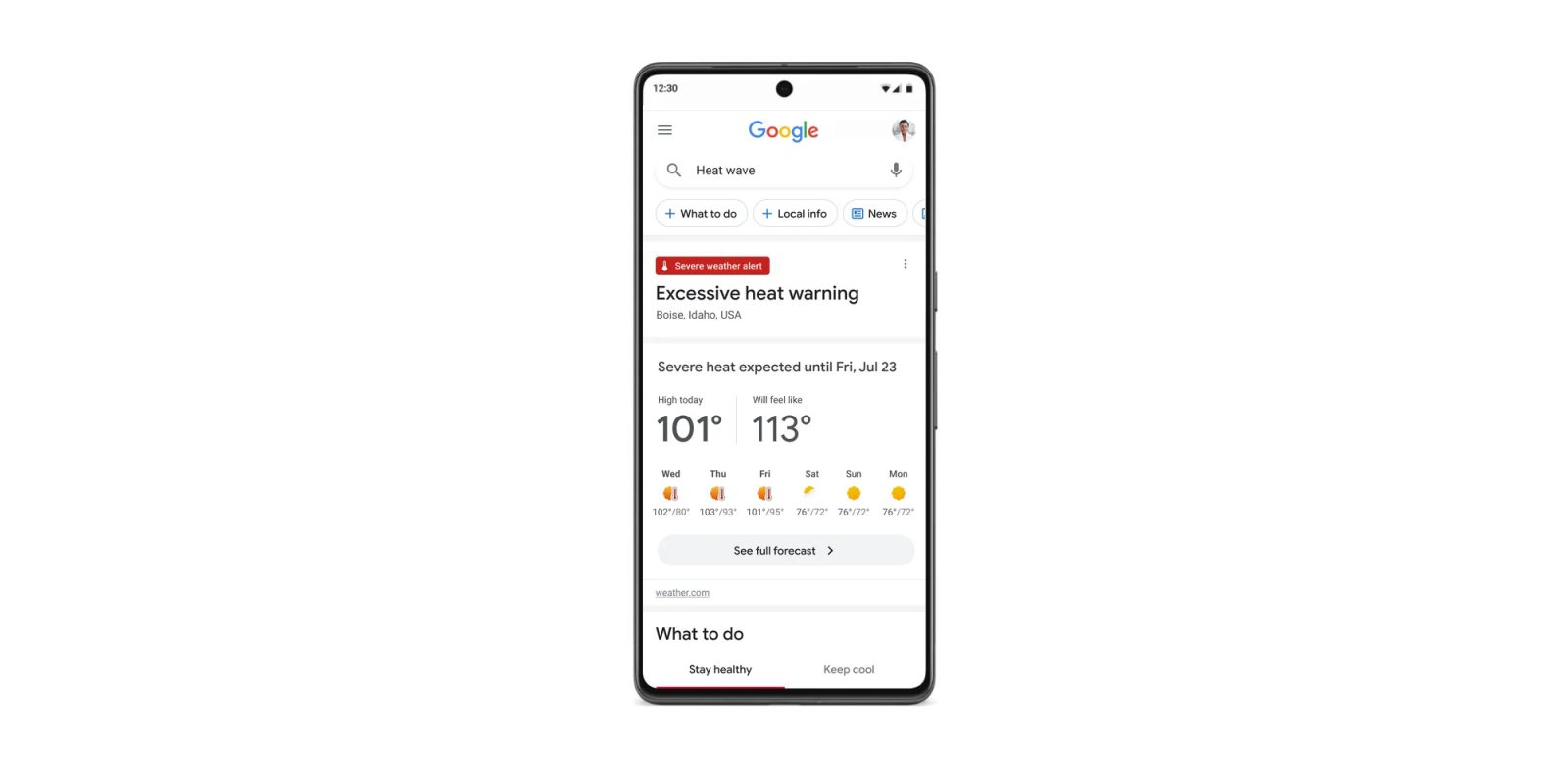 google heat warning