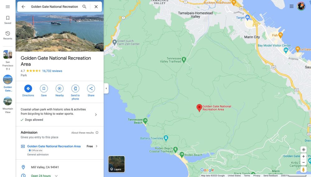 Google Maps sidebar