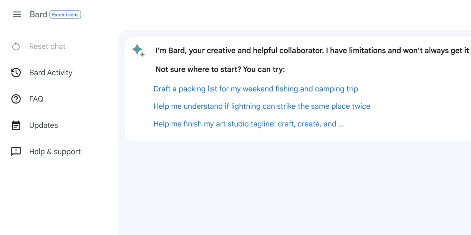 Google Bard Experiment updates