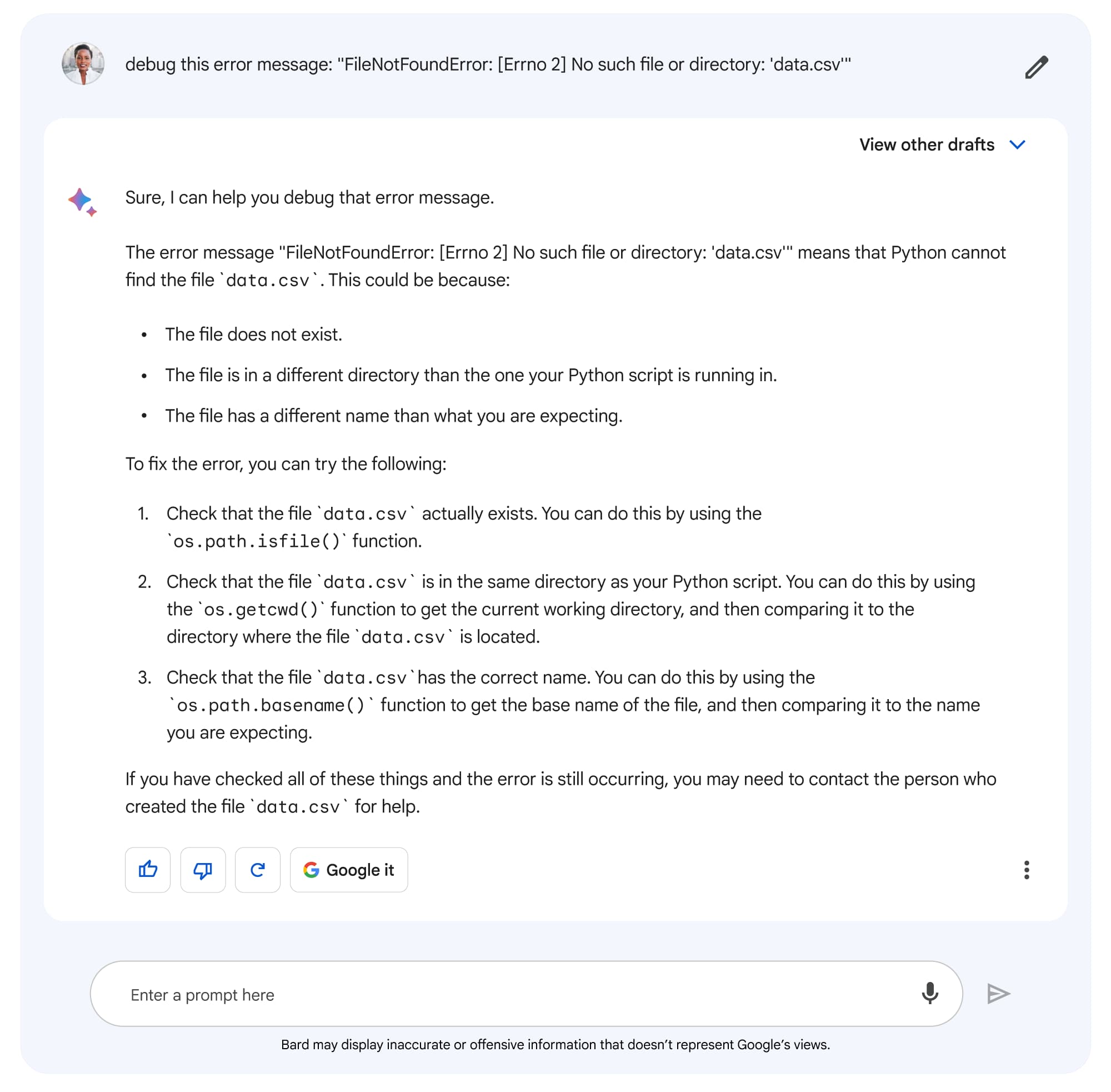 Google Bard code