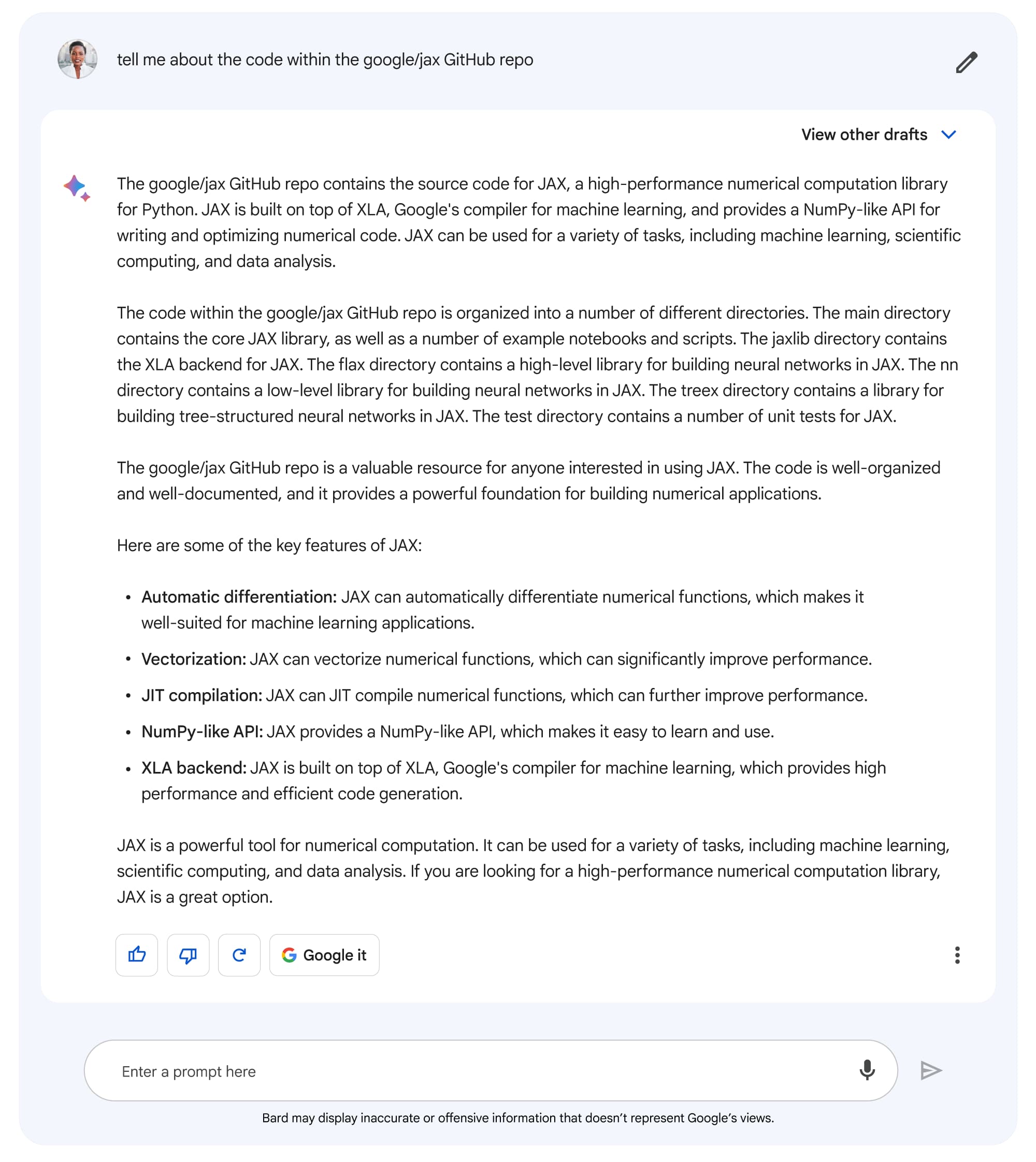 Google Bard code