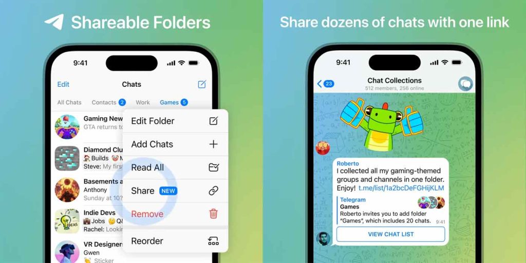telegram shared folders