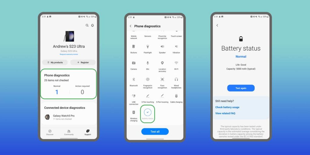 galaxy phone check battery health