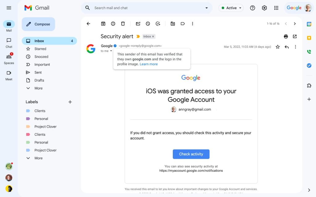 Gmail blue check