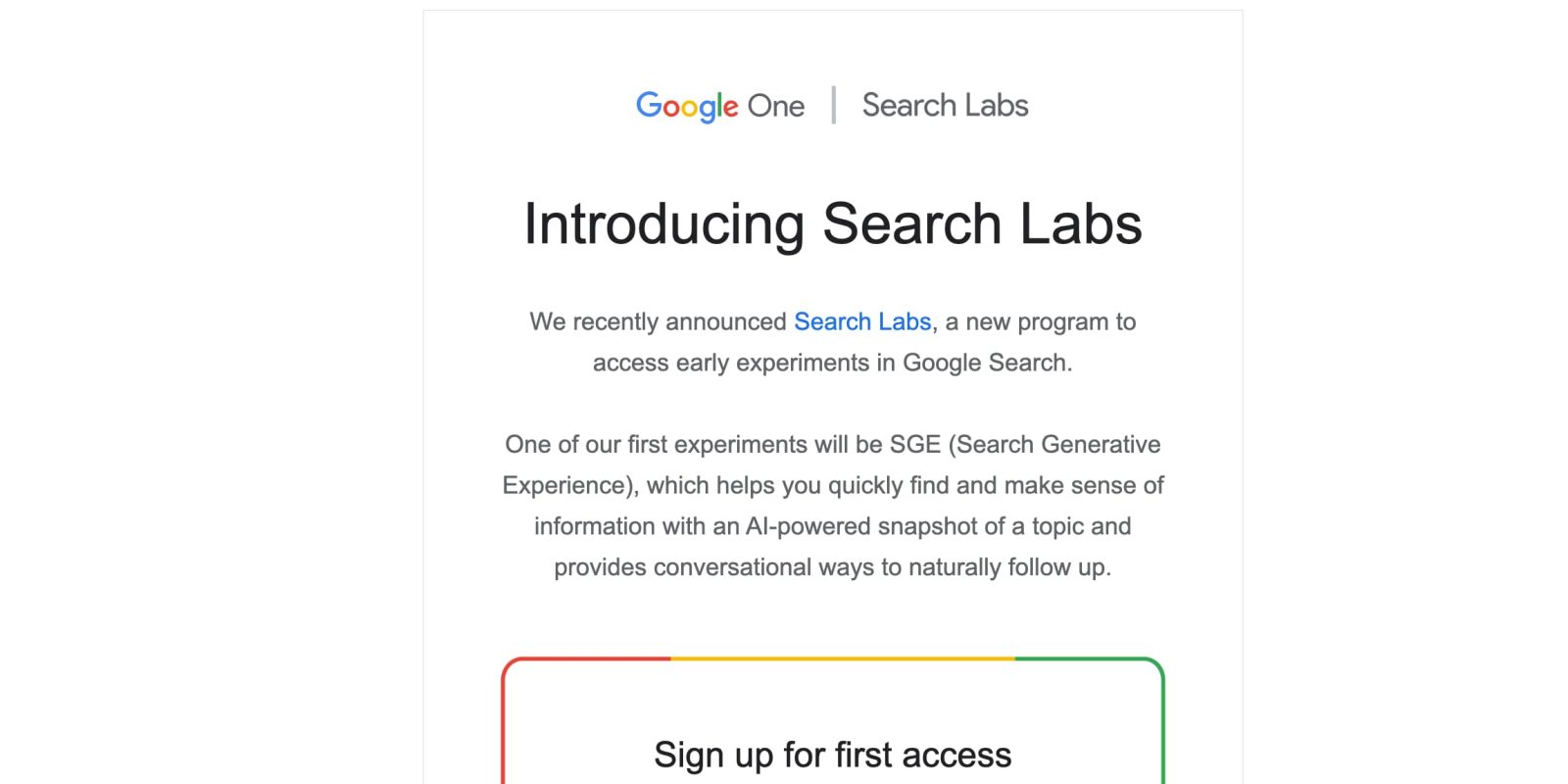 Google One Search Labs