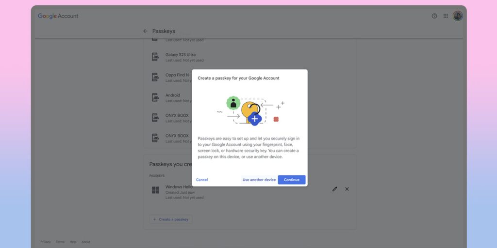 passkey google create manage