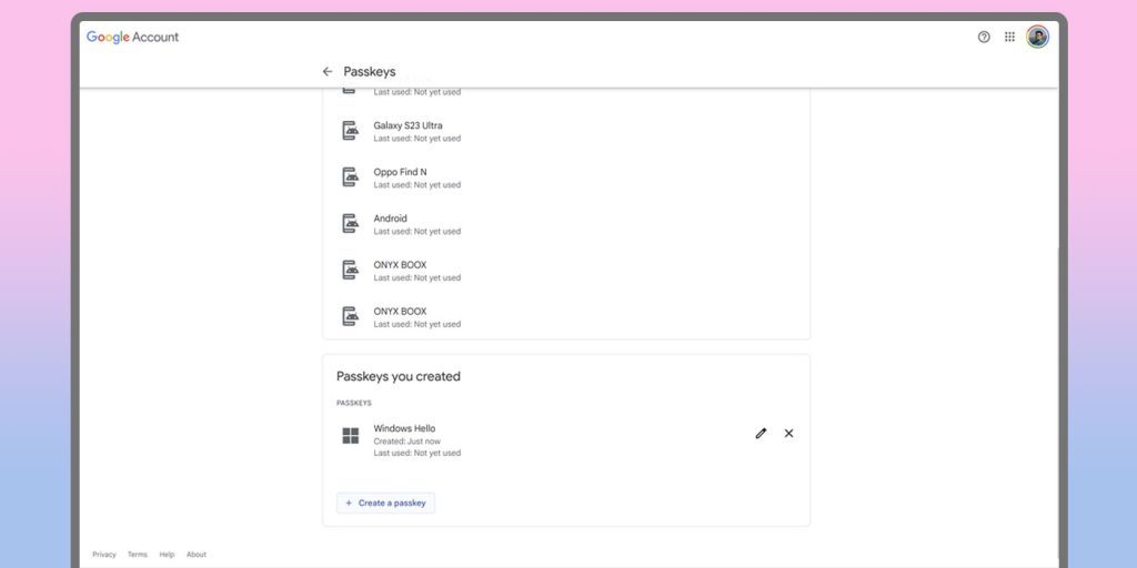passkey google create manage