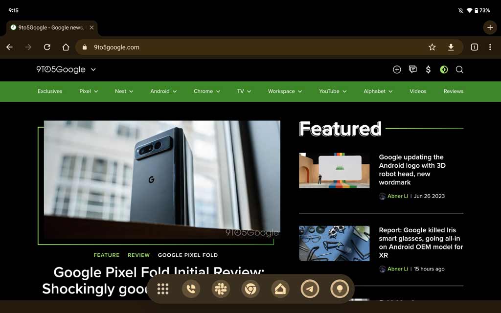 pixel fold tablet taskbar