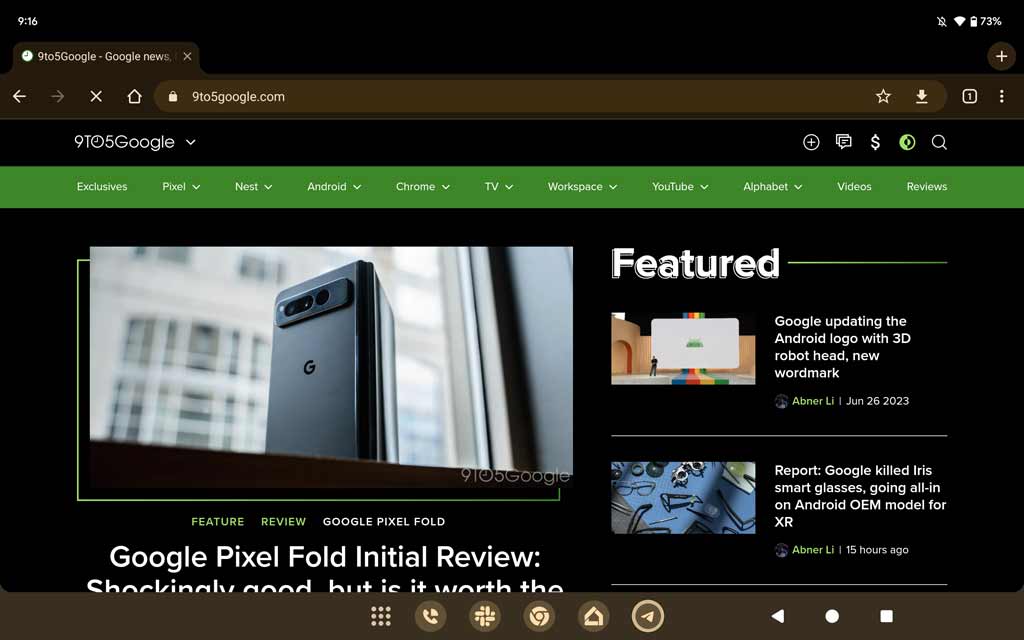 pixel fold tablet taskbar
