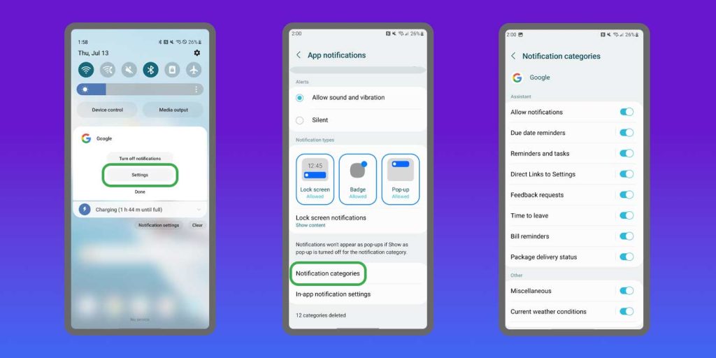 disable notifications galaxy Samsung