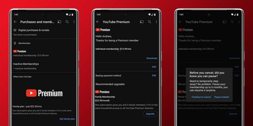cancel youtube premium