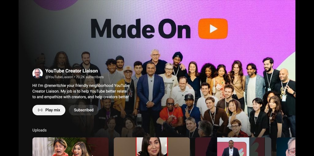 YouTube channel redesign TV
