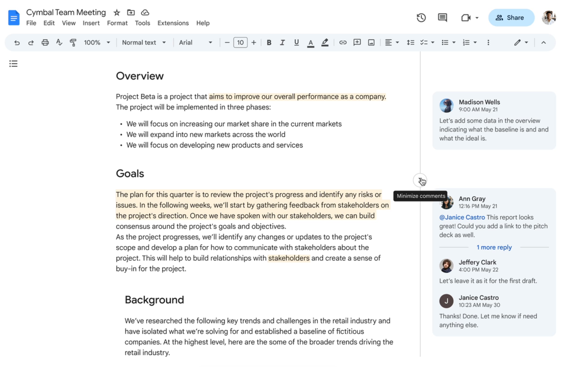 Google Docs comment redesign