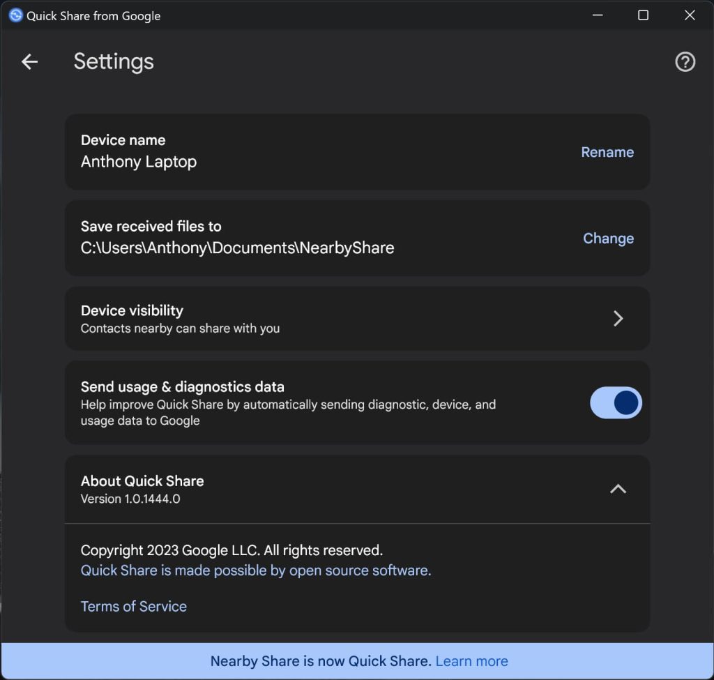 Google Quick Share Windows