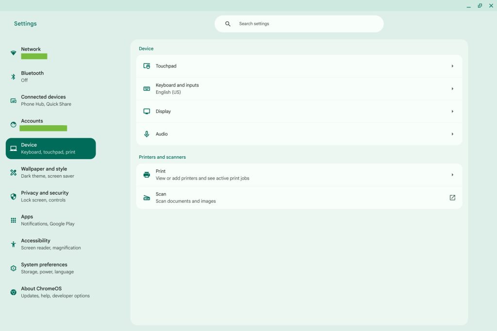 ChromeOS Material You Settings redesign