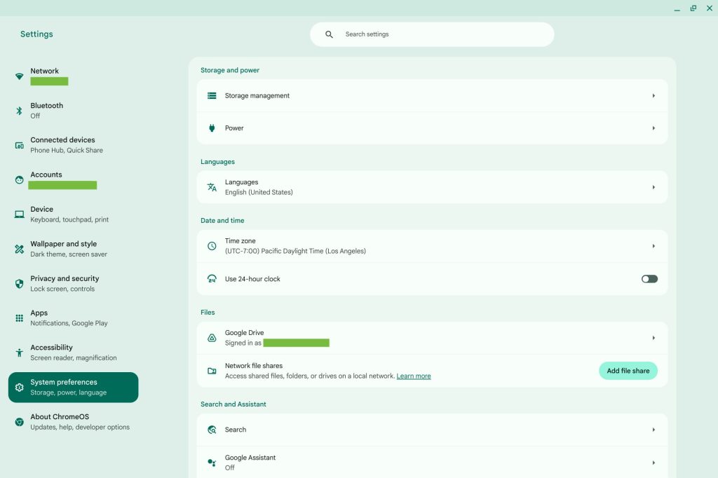 ChromeOS Material You Settings redesign