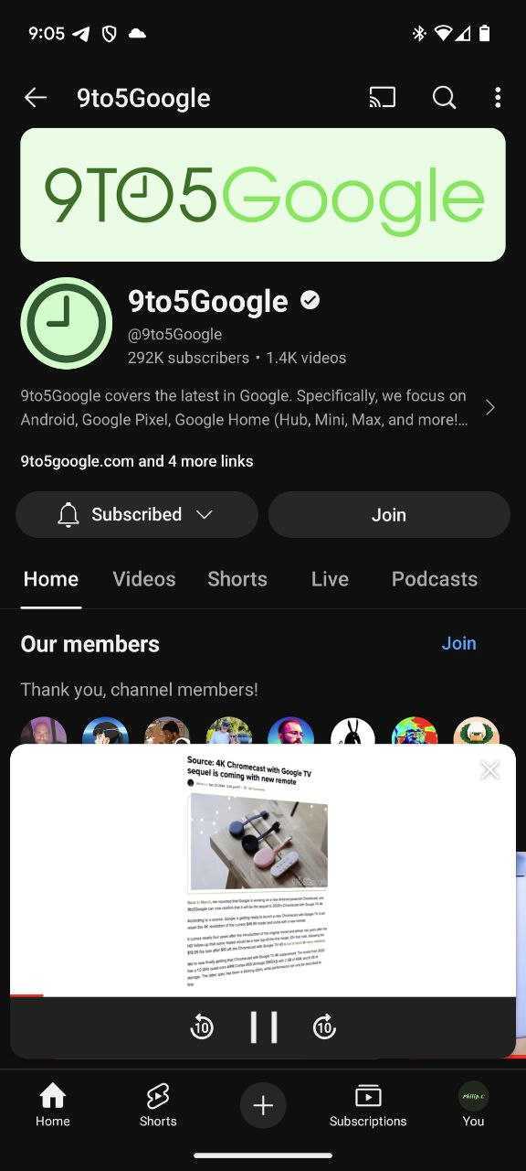 YouTube miniplayer picture-in-picture