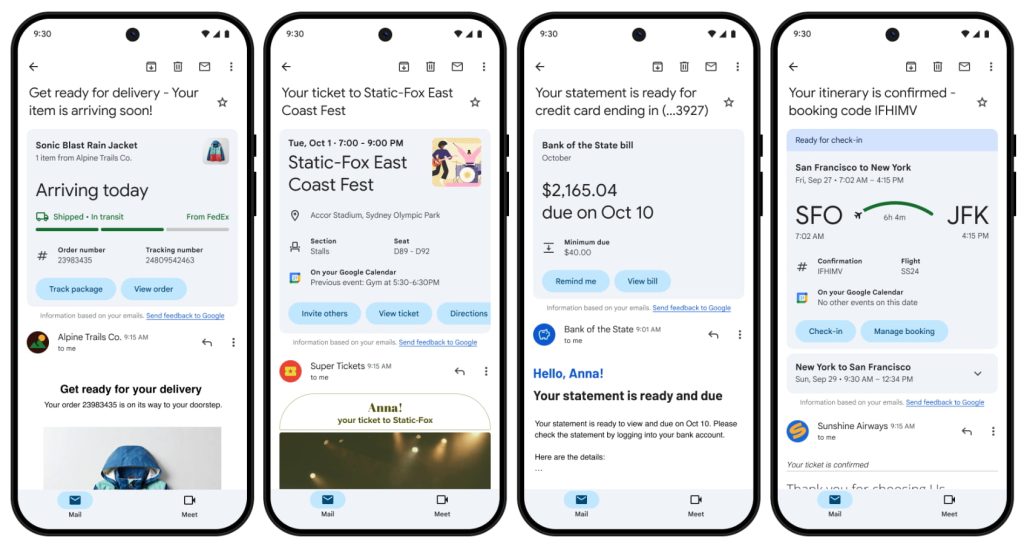 Gmail summary cards