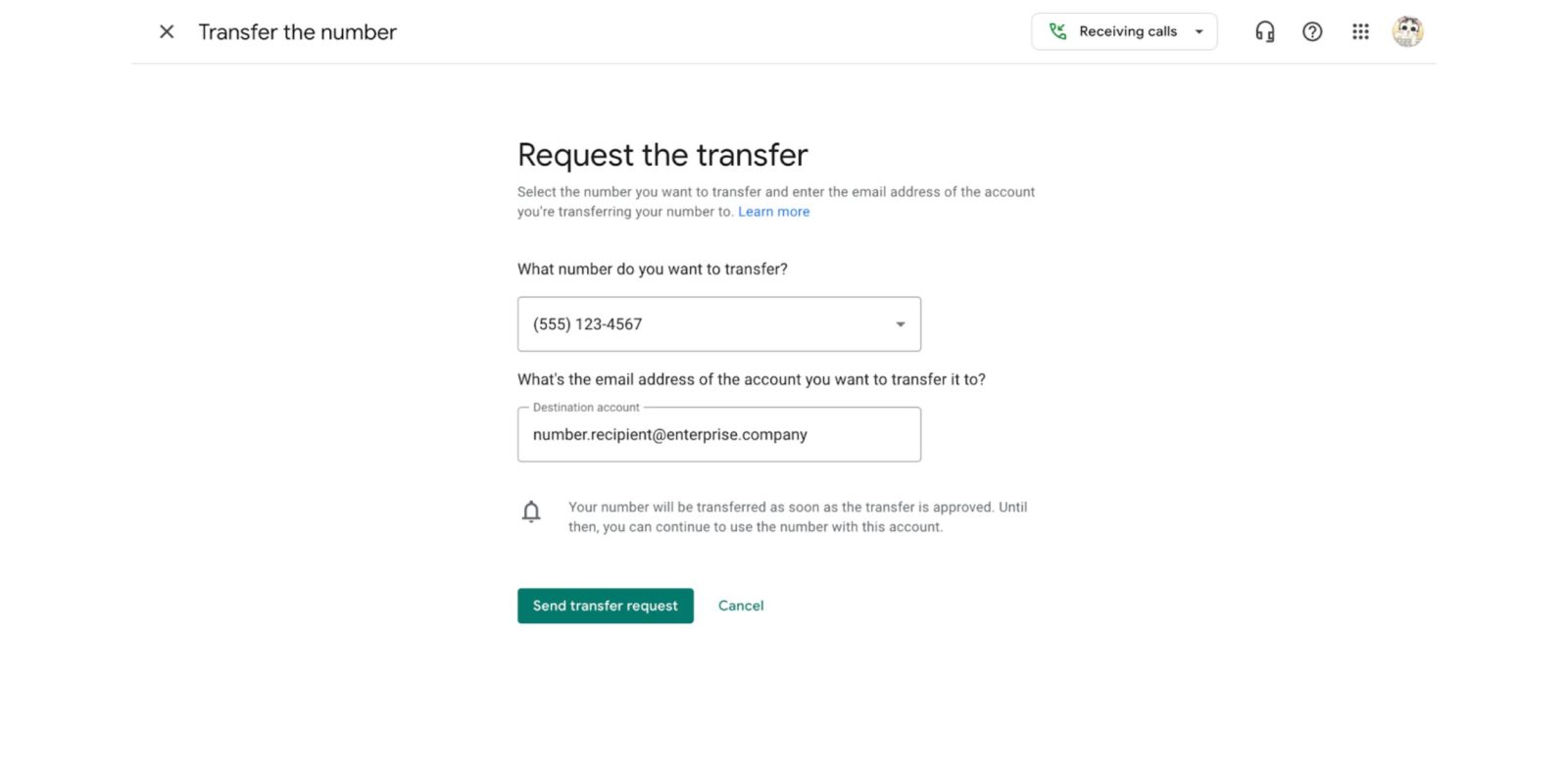 Google Voice business transfer