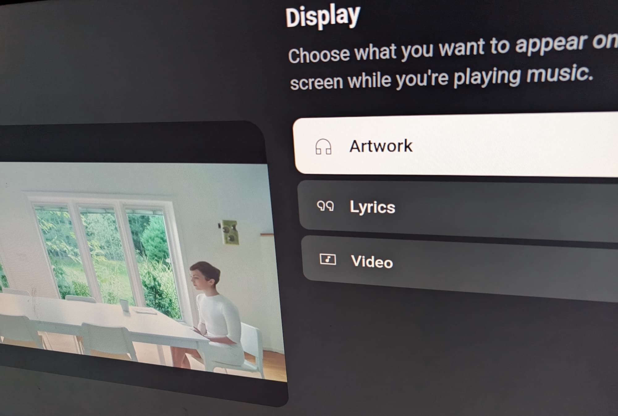 YouTube TVs Display music